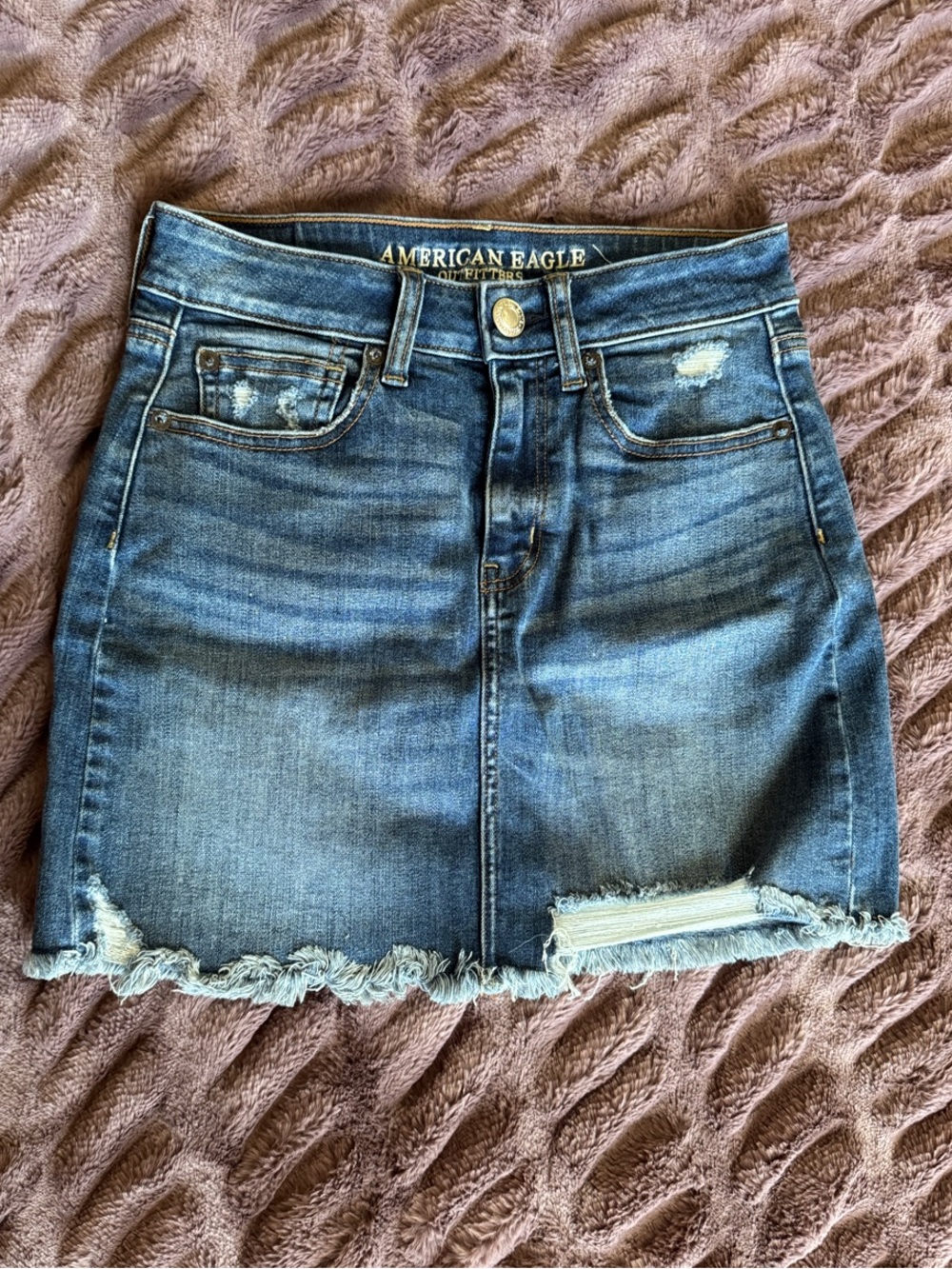 American Eagle Outfitters Distressed Blue Denim Mini Skirt